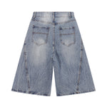 High-Waist Washed Denim Bermuda Shorts