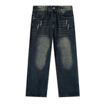 Straight Leg Distressed Denim Jeans