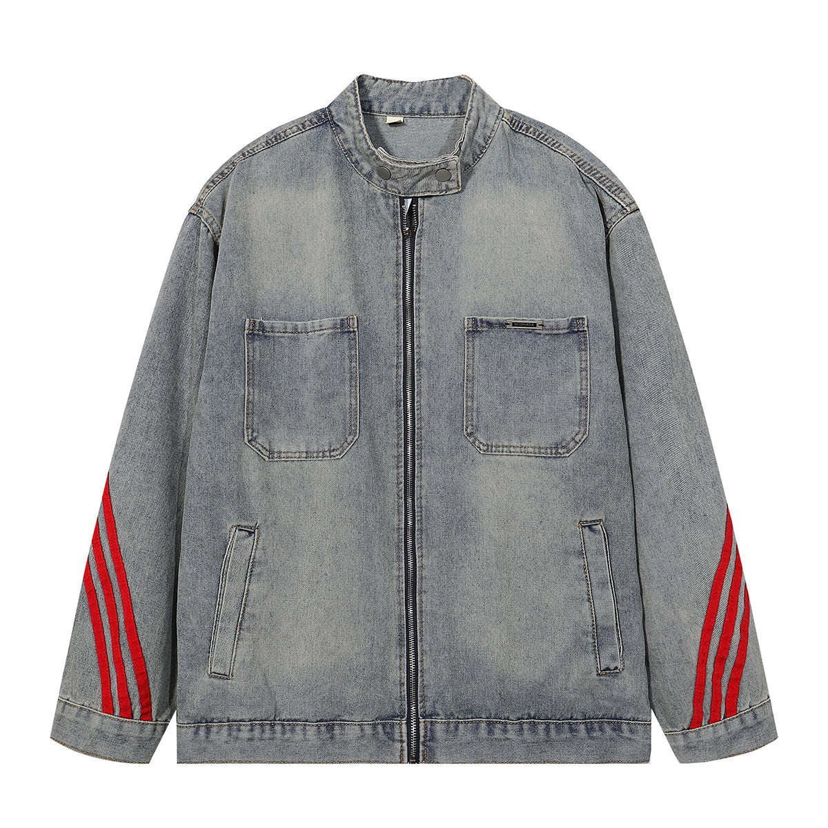 Contrast Stripe Washed Denim Baggy Jacket