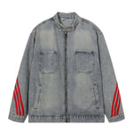 Contrast Stripe Washed Denim Baggy Jacket