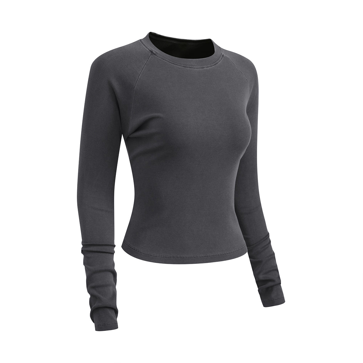Crew-Neck Long Sleeve Ribbed Top