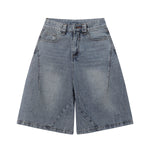Panel Stitching Detail Light Wash Denim Shorts