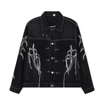 Abstract White Embroidery Denim Jacket