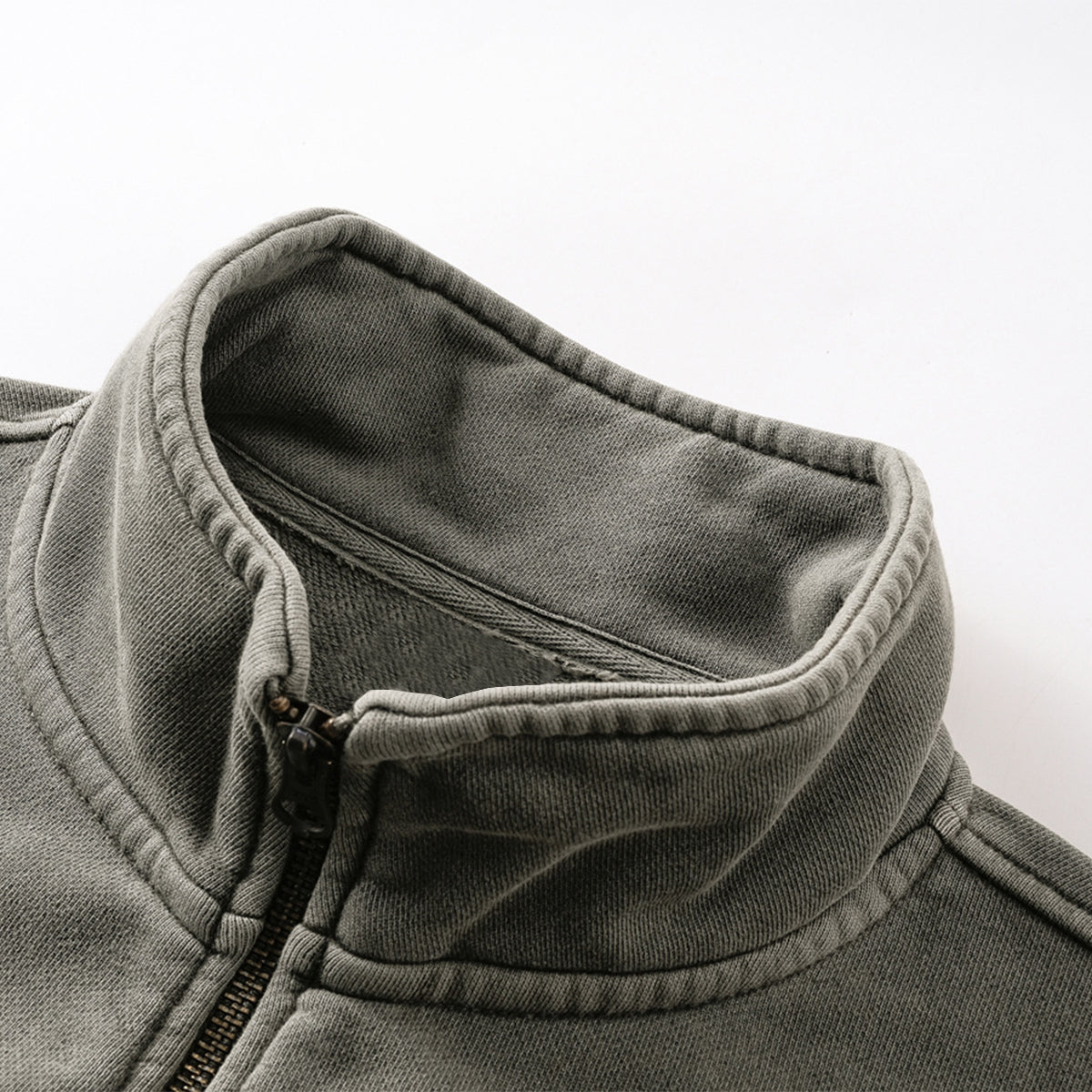Stand Collar Panel Detail Washed Zip Up Sweatshirt