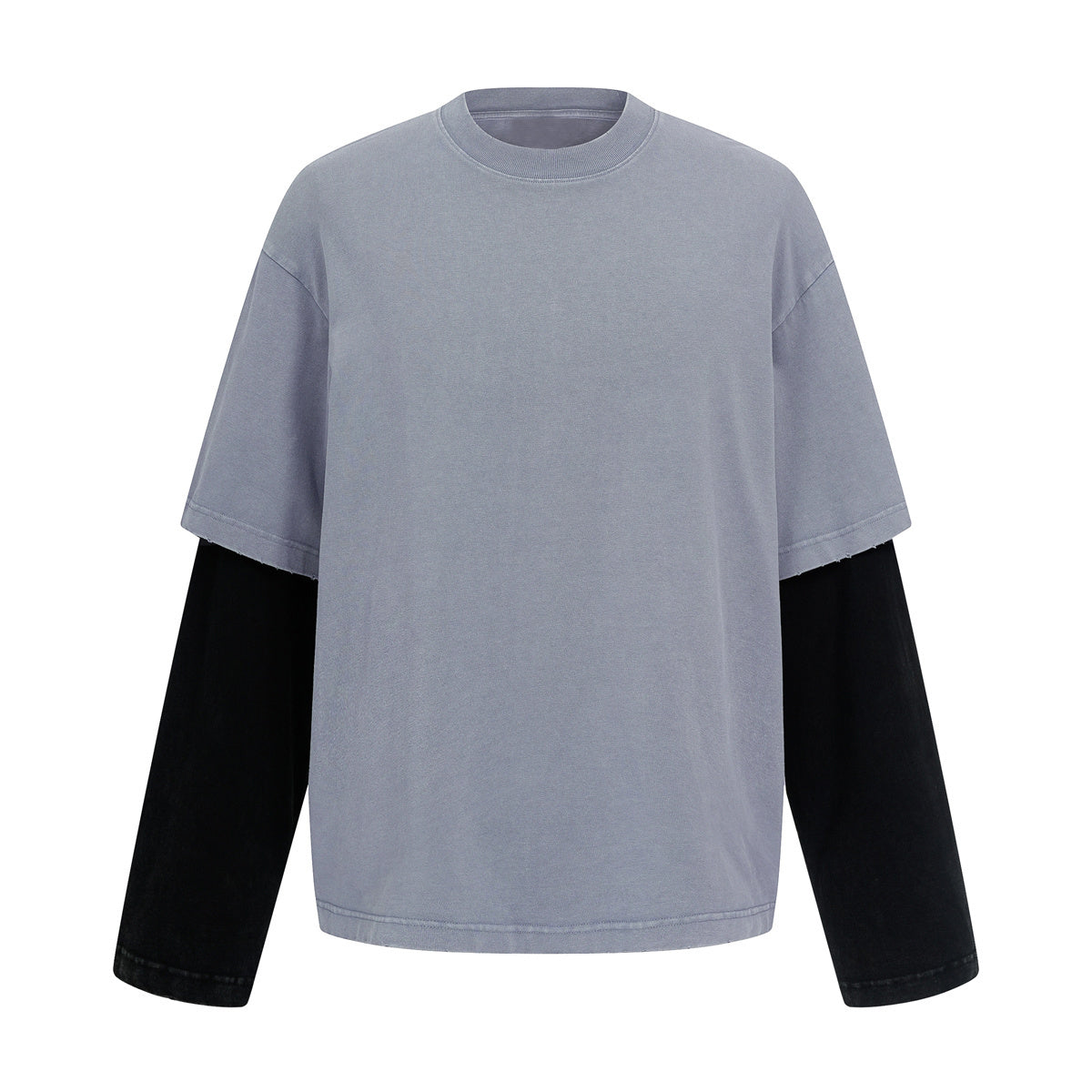 Layered Sleeve Two-Tone Oversized Streetwear T-Shirt
