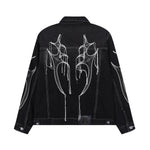 Abstract White Embroidery Denim Jacket