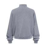 Vintage Zip-Up Ribbed Stand Collar Sweatshirt