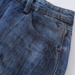 Faded Wash Distressed Baggy Frayed-Hem Jeans