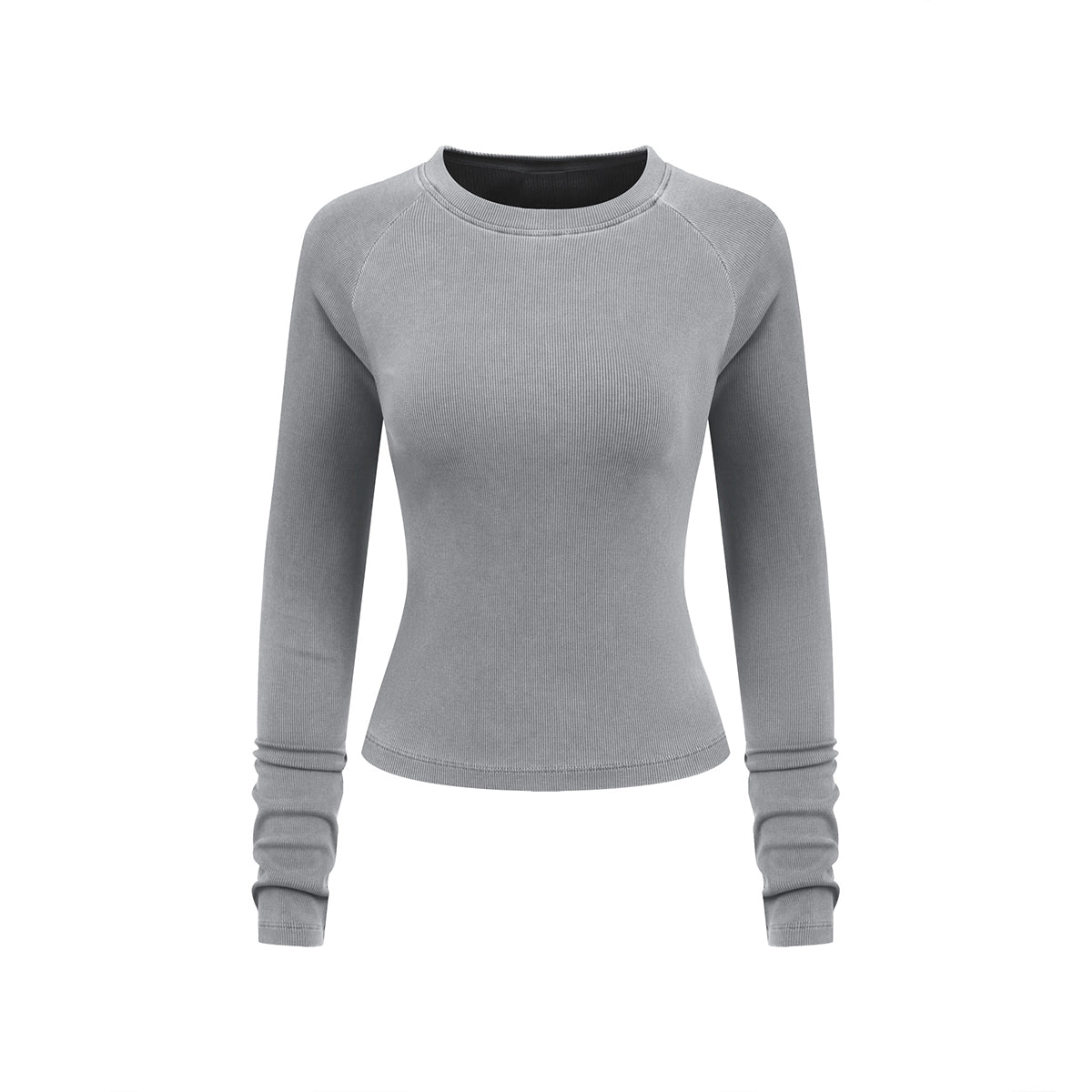 Crew-Neck Long Sleeve Ribbed Top