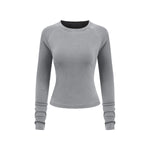 Crew-Neck Long Sleeve Ribbed Top