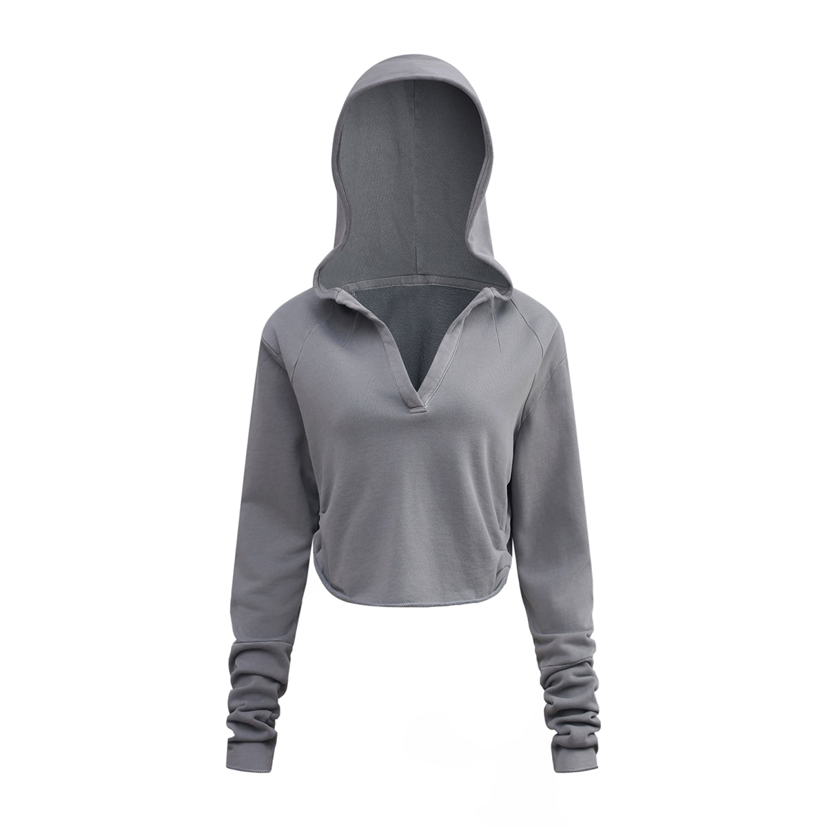 Ruched Waist Cotton Cropped Hoodie