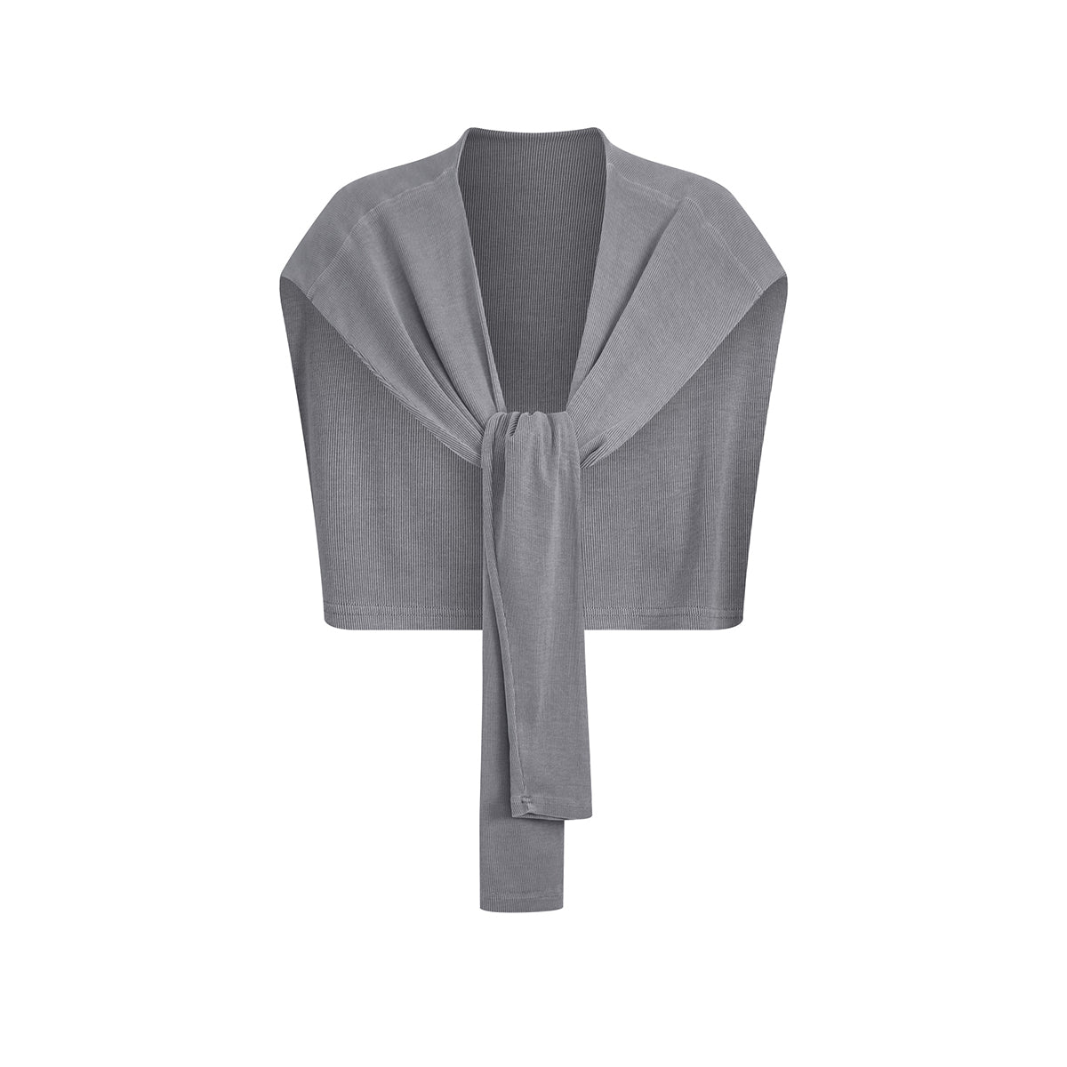 Front Tie Ribbed Knit Shoulder Wrap