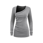Asymmetric Neck Long Sleeve Ribbed Top