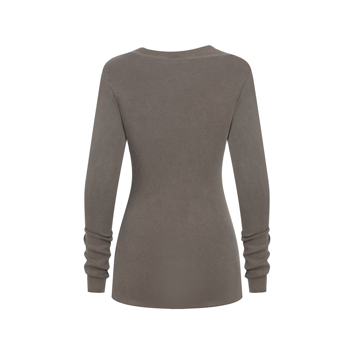 Asymmetric Neck Long Sleeve Ribbed Top