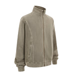 Stand Collar Panel Detail Washed Zip Up Sweatshirt