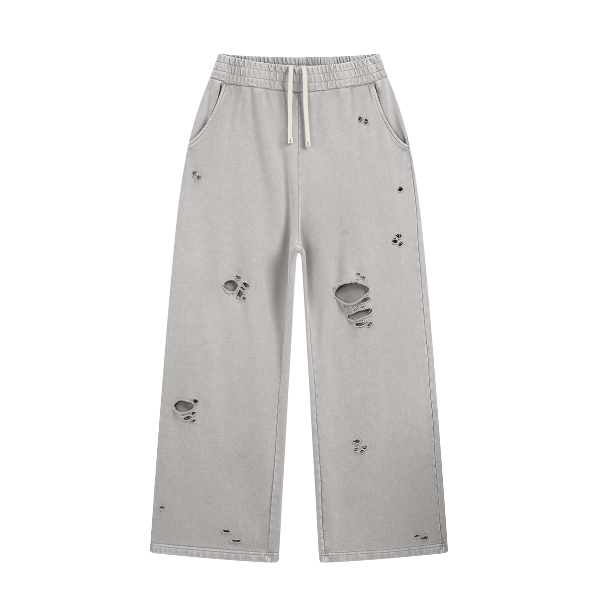 Loose Fit Washed Ripped Trousers