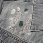 Paint-Spray Ripped Denim Trucker Jacket