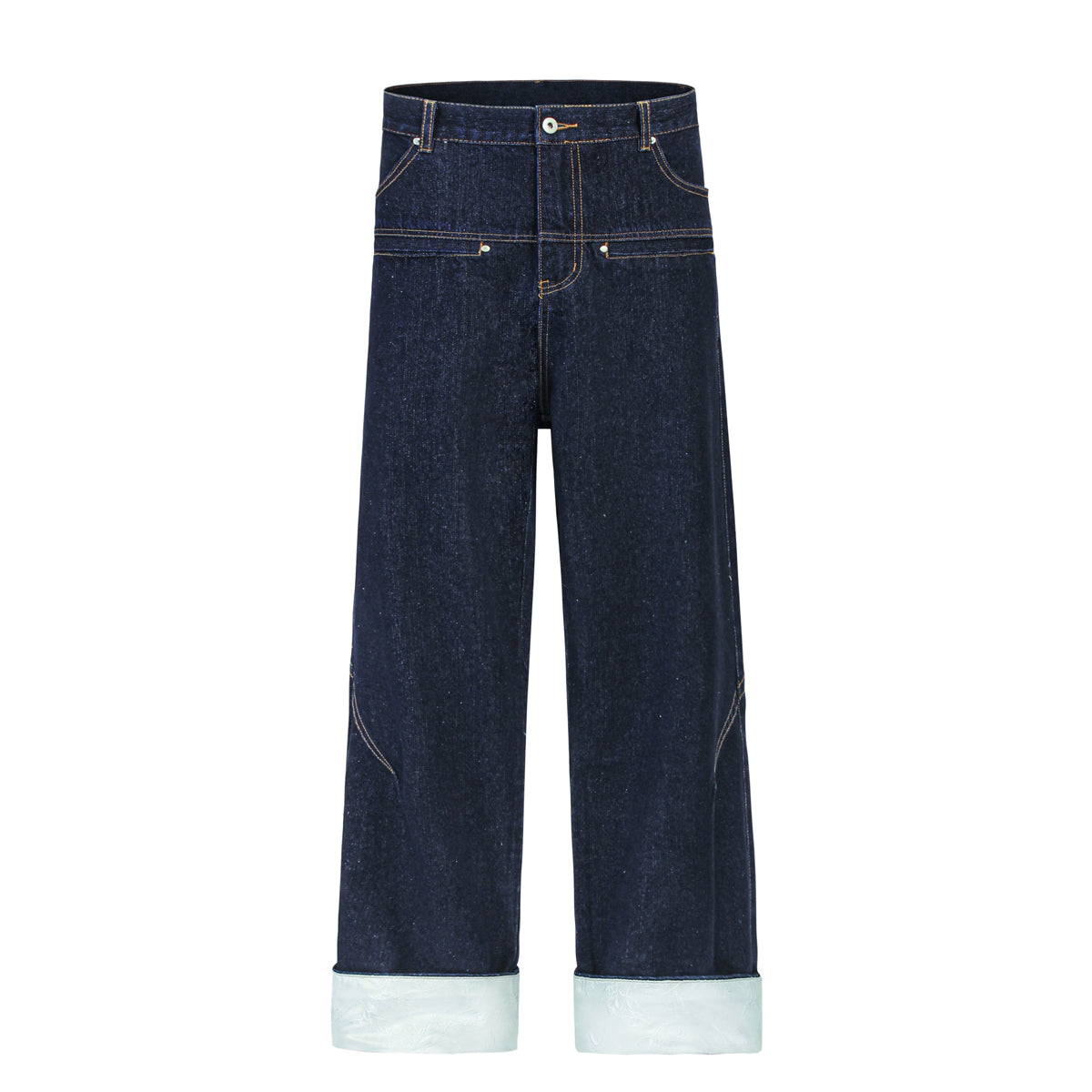 Cuffable Hem Contrast Patch Denim Pants