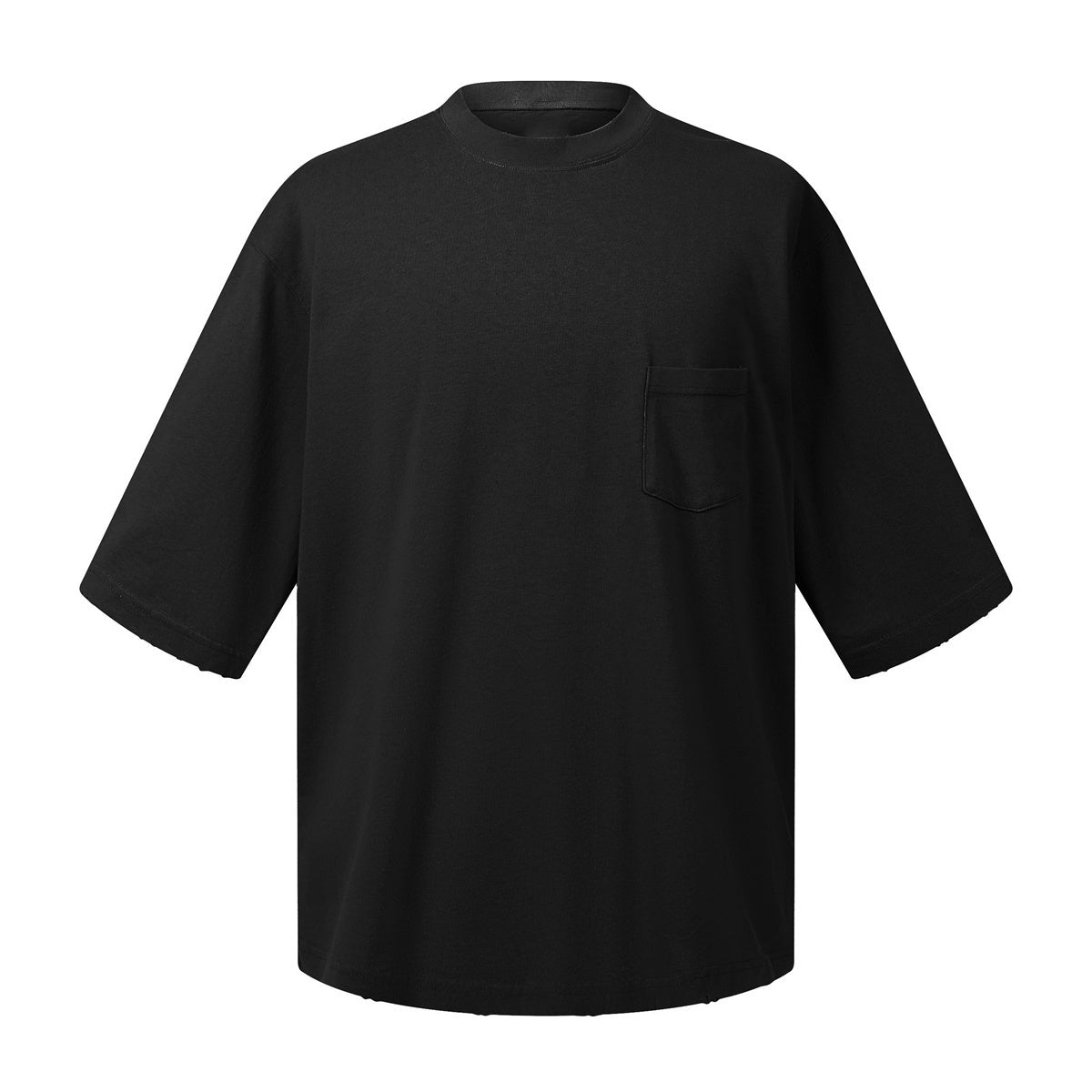 Washed Raw-Edge Pocket Clean Fit Crew Neck Tee
