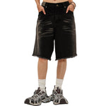 Black Raw Edge Short Jeans