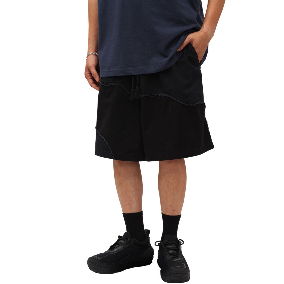 Raw Edge Patchwork Short Pants