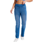 Mid-Rise Washed Whisker Knit Denim Pants