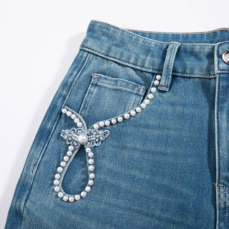 Phoenix-Embroidered Sequin Tapered Ankle Jeans