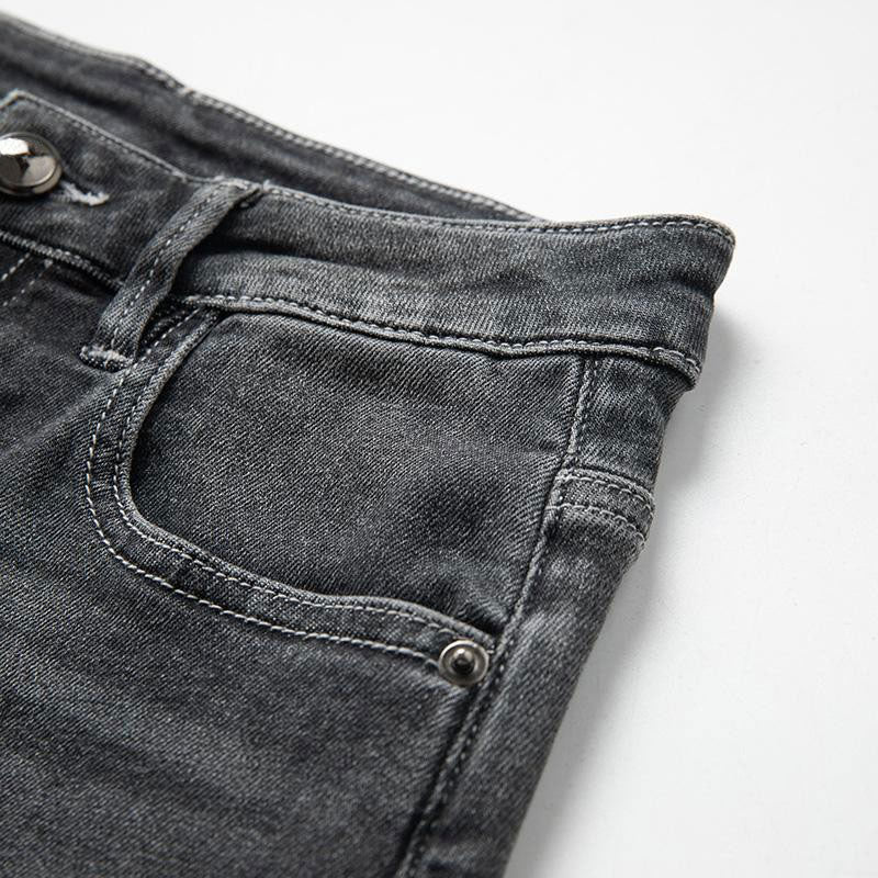 Asymmetric Heavy Embroidered Denim Shorts