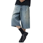 Paint-Splatter Bermuda Denim Shorts