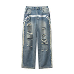 Arc Stripe Washed Ripped Jeans-INNBLAC Fashion Apparel