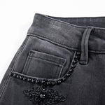 Pearl-Frog Embroidered Wide-Leg Jeans