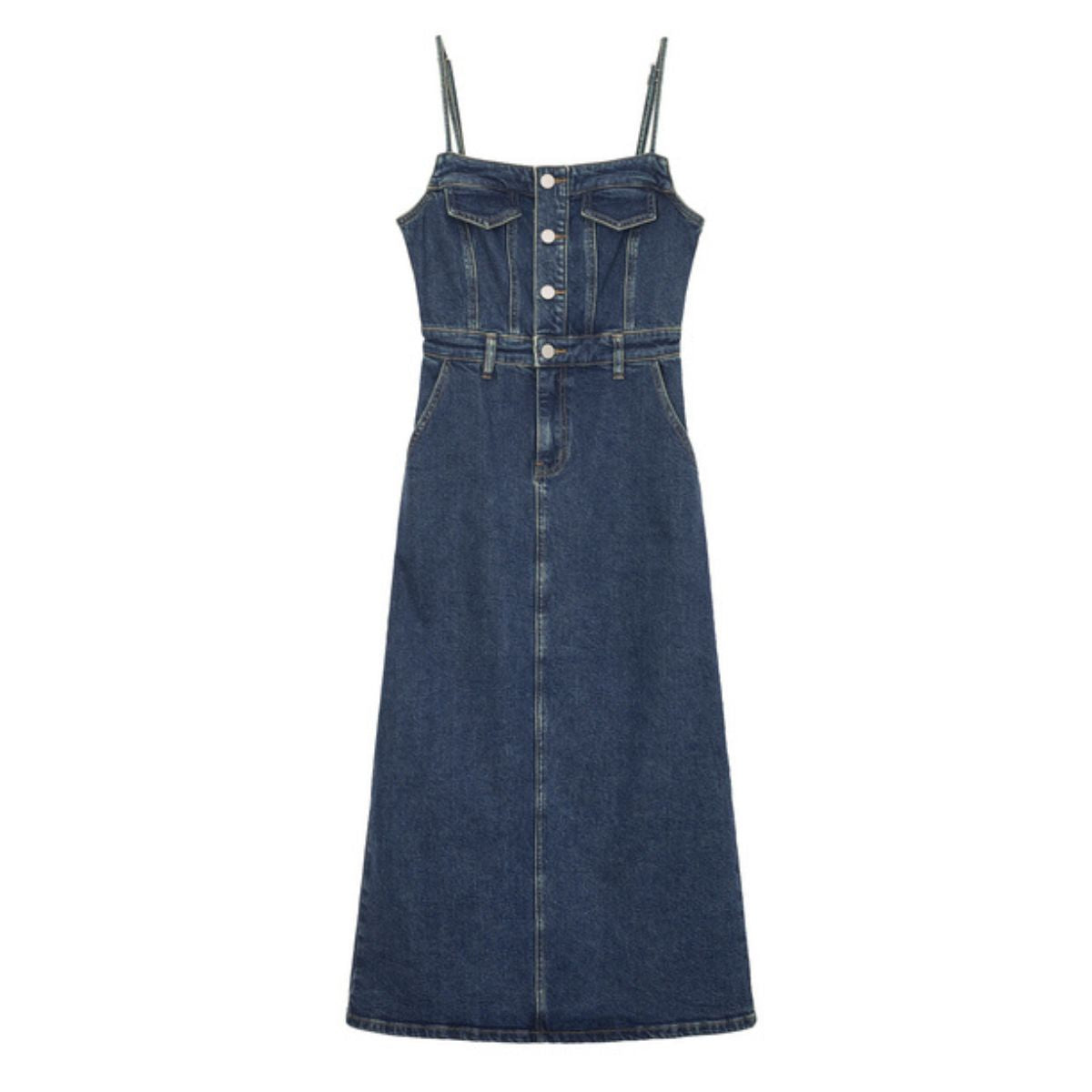 Women's Fitted Slip Denim Midi Dress