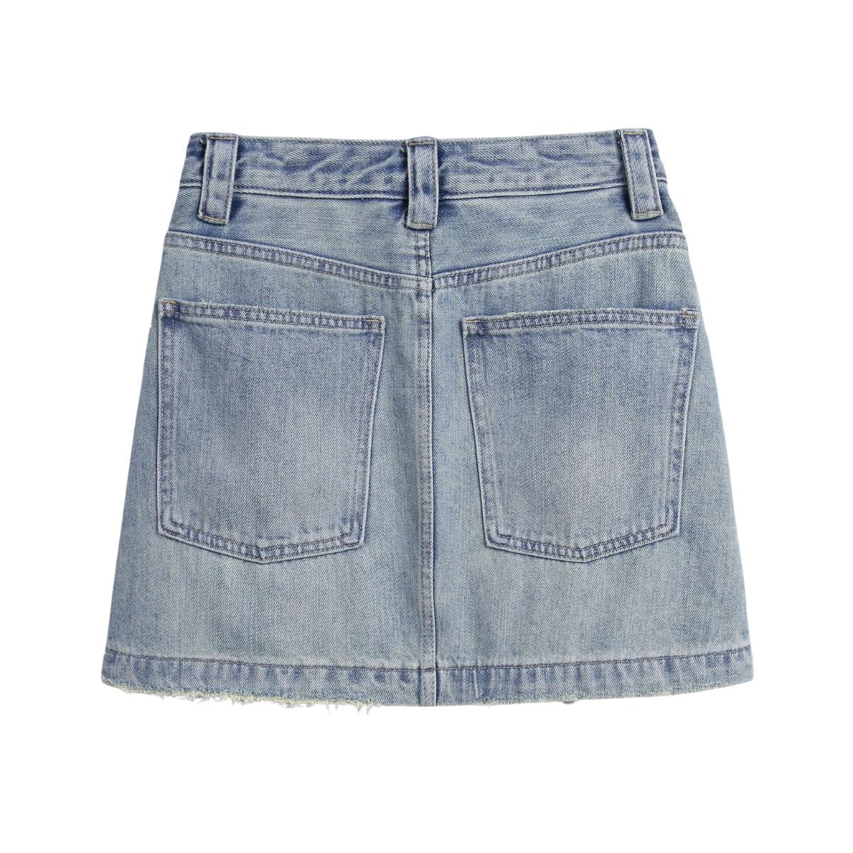 Raw Hem Vintage Wash Denim Mini Skirt