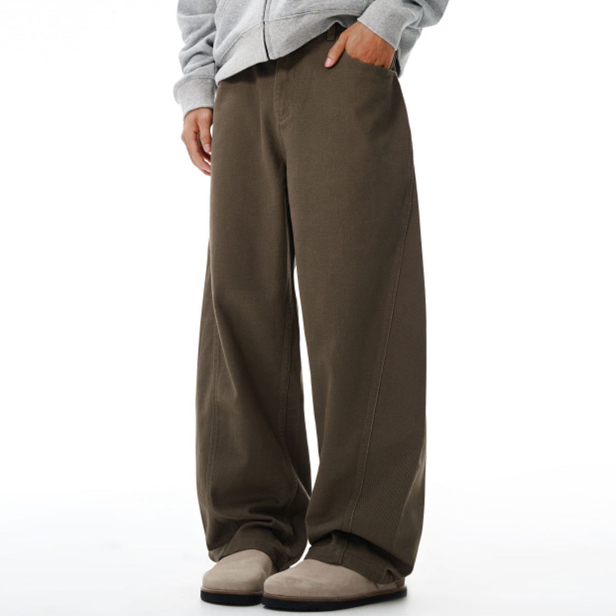 Curved Wide Leg High Waist Clean Stitch Workwear Pants