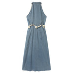 Button-Front Sleeveless Denim Belted Shirt Dress