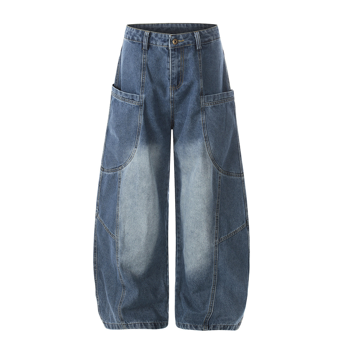 Large Patch Pocket Vintage Washed Wide Leg Denim