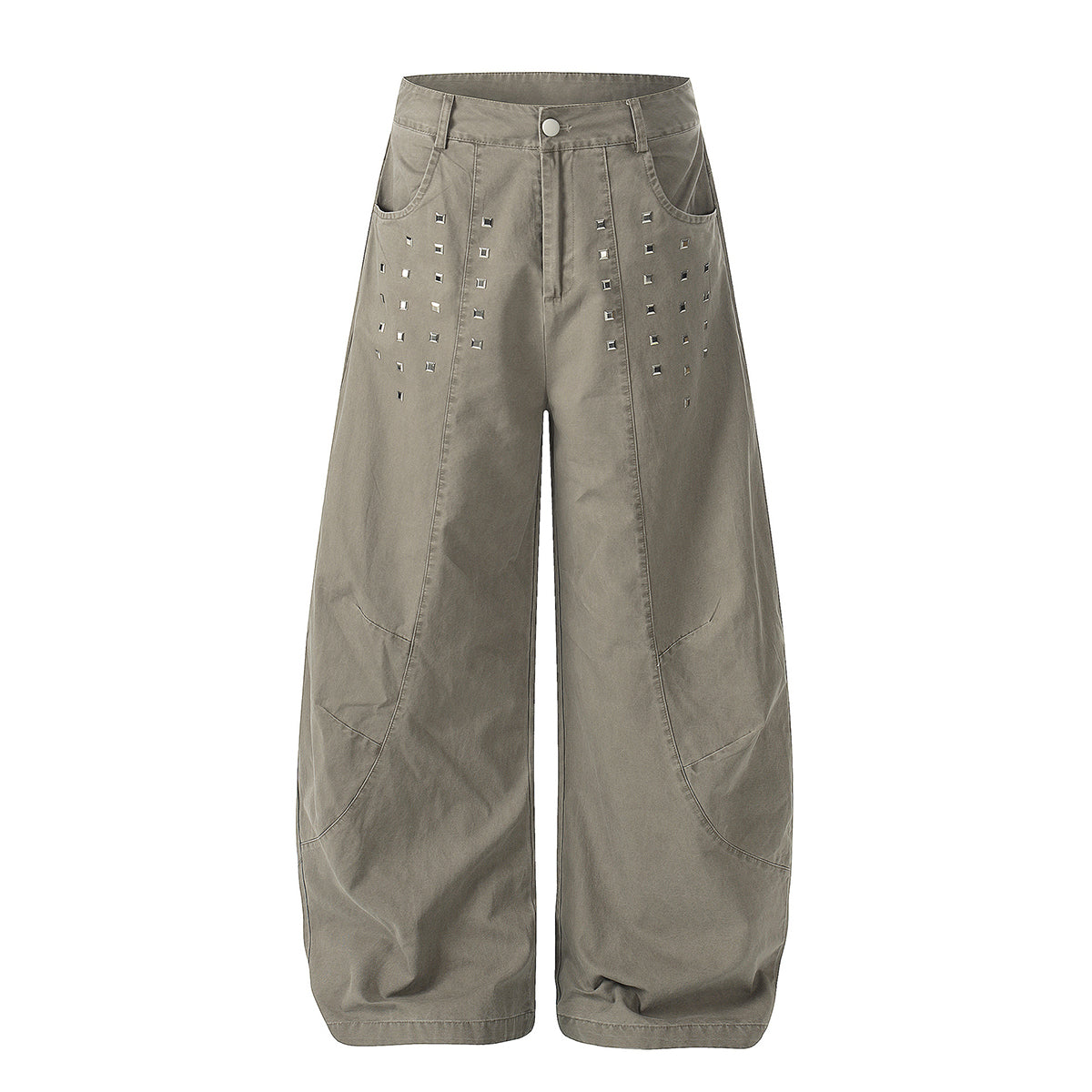 Square Stud Detail Wide Leg Pants