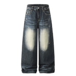 Faded Whisker Detailing Distressed Wide Leg Denim Jeans