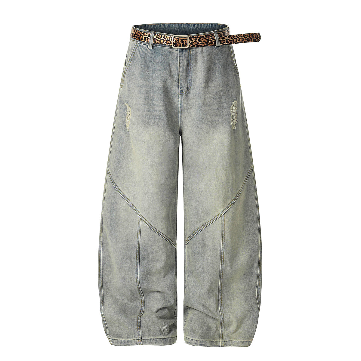 Leopard Print Belt Vintage Wide Leg Distressed Denim