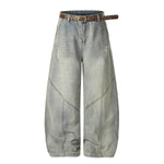 Leopard Print Belt Vintage Wide Leg Distressed Denim