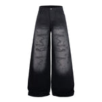 Black Wide Leg Jeans Snake Print Faded Detailing