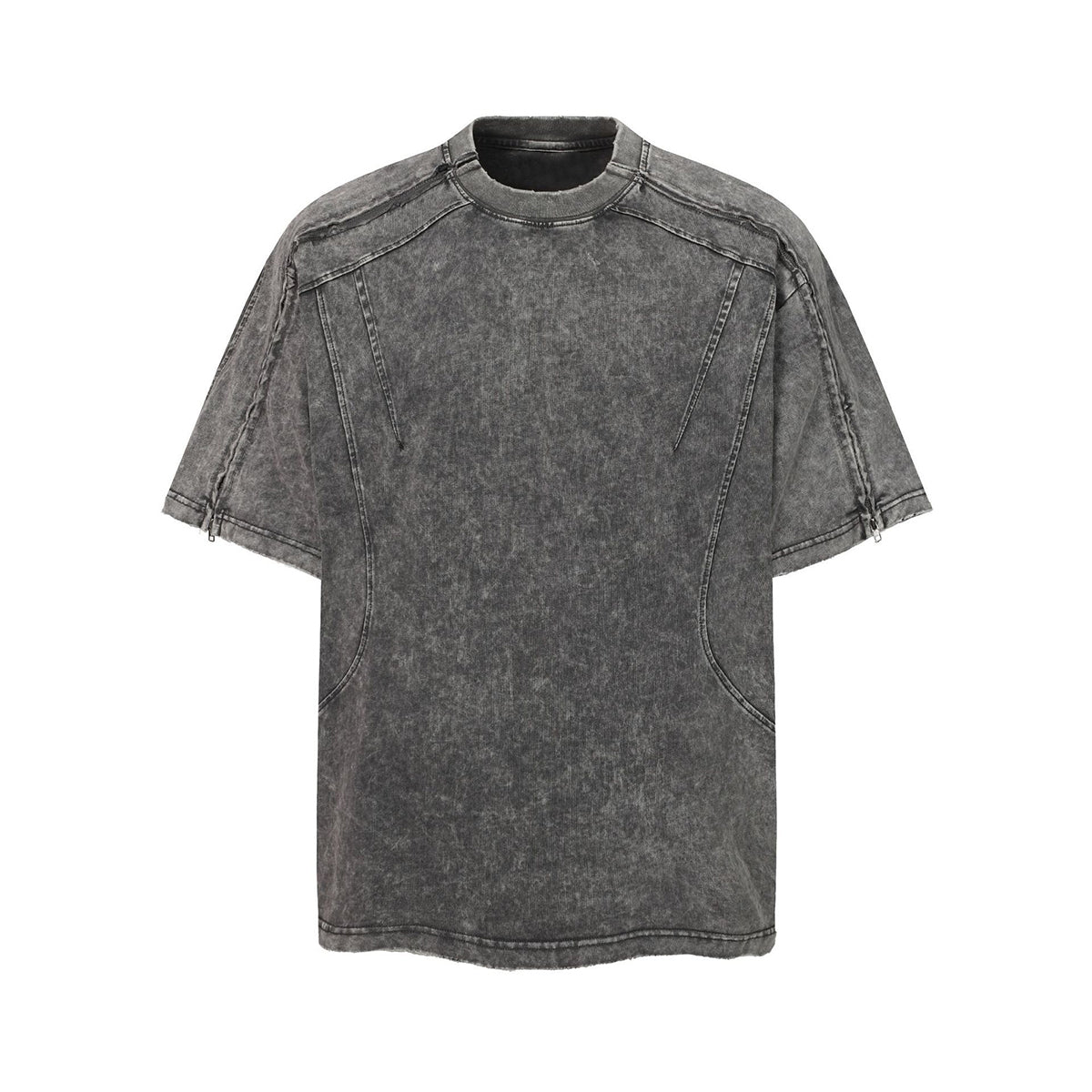 Structural Panels Sleeve Zipper Vintage Washed Short Sleeve Tee