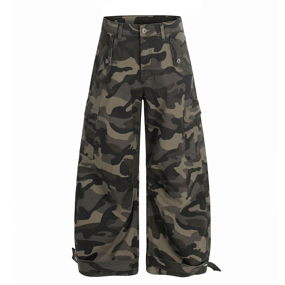 Camouflage Utility Wide Leg Adjustable Hem Pants