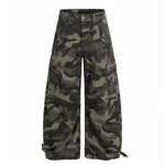 Camouflage Utility Wide Leg Adjustable Hem Pants