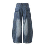 Large Patch Pocket Vintage Washed Wide Leg Denim