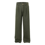 Cargo Style Casual Washed Green Straight Leg Pants