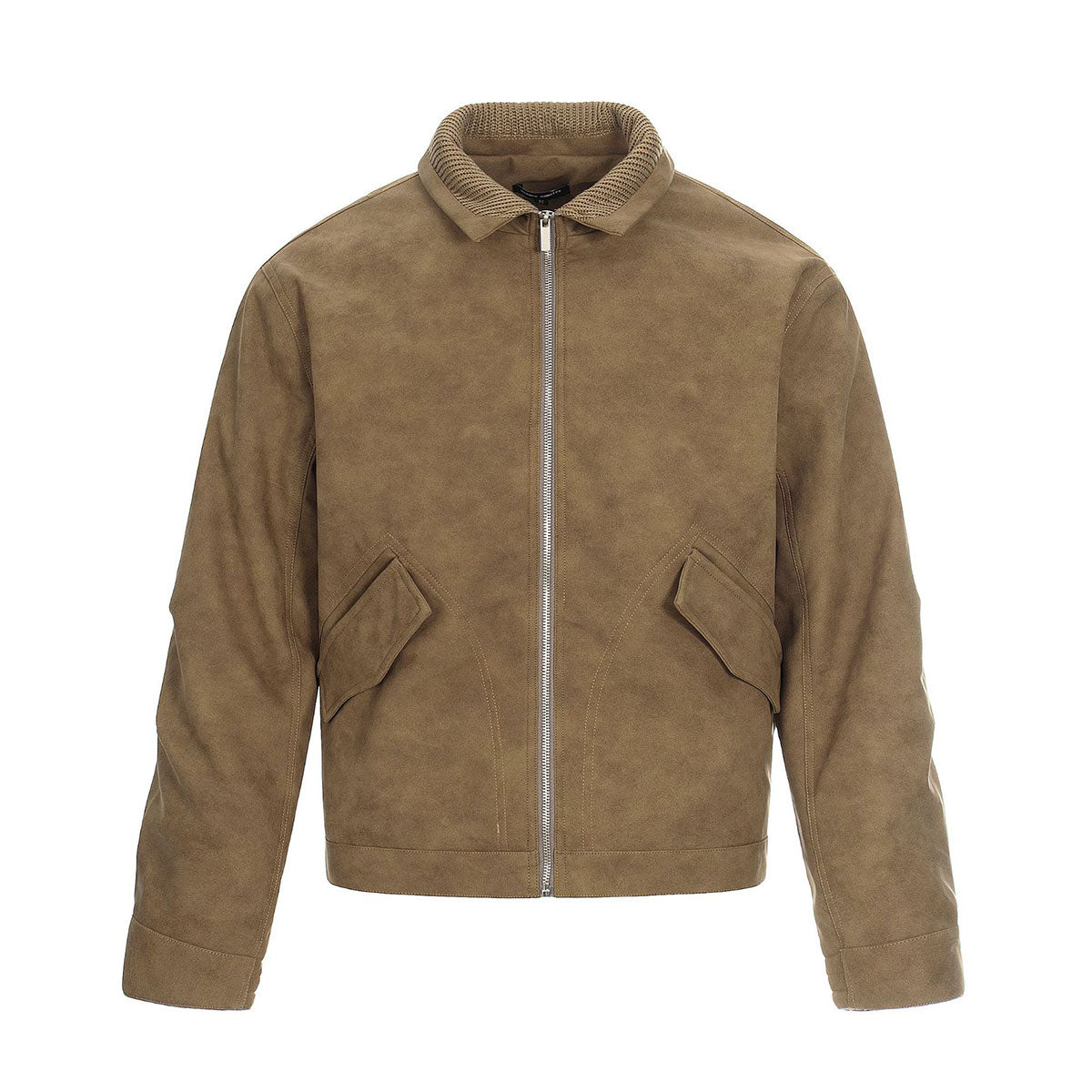 Suede Boxy Fit Padded Jacket Trimmed