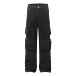 Black Multi Pocket Streetwear Utility Cargo Pants