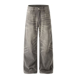 Faded Grey Vintage Wash Wide-Leg Jeans