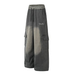 Casual Wide Leg Cargo Pants Striped Elastic Waistband